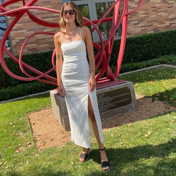 White Zara long dress with lace up back size XS - Picture 1 of 8